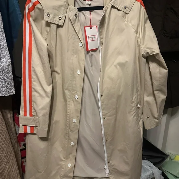 NWT RARE Hunter for Target Raincoat Trench Coat - khaki with orange trim - small - Picture 4 of 7